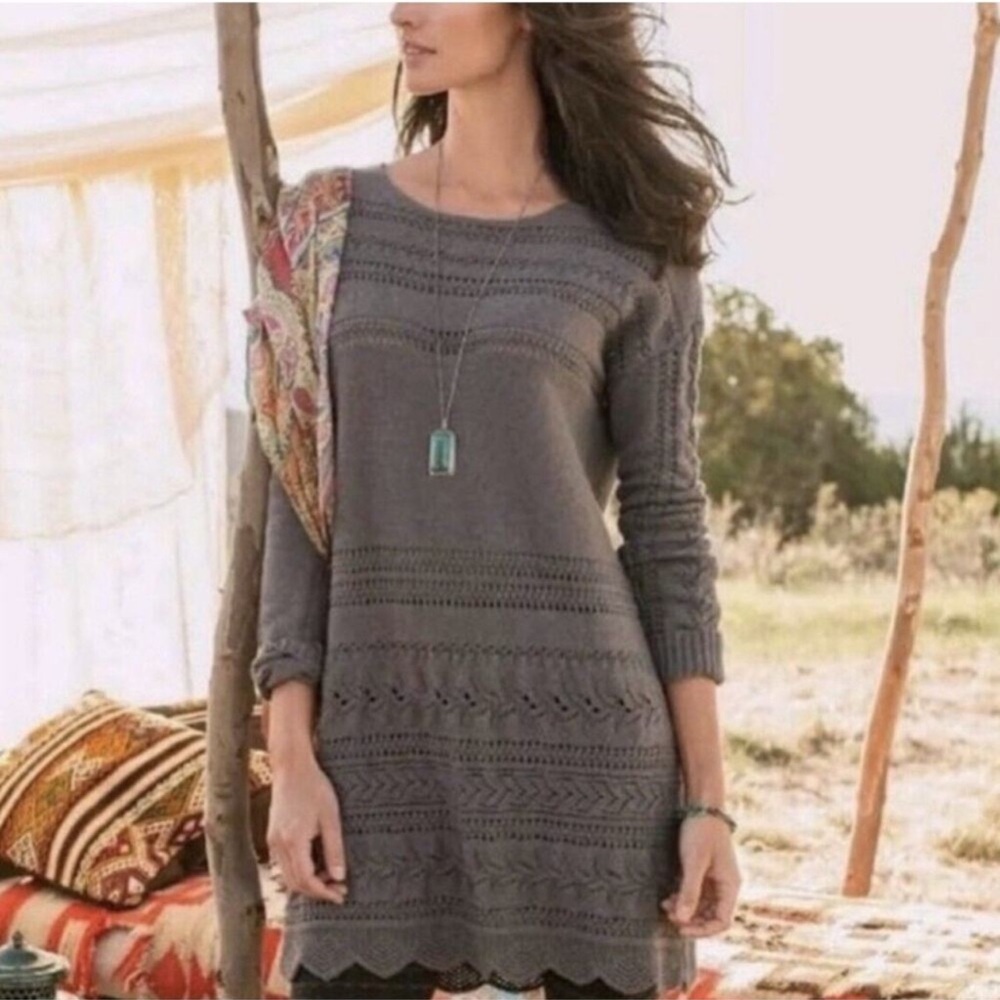 Sundance Brown Open Knit Sweater Dress Women’s Size Small Cotton Silk Blend